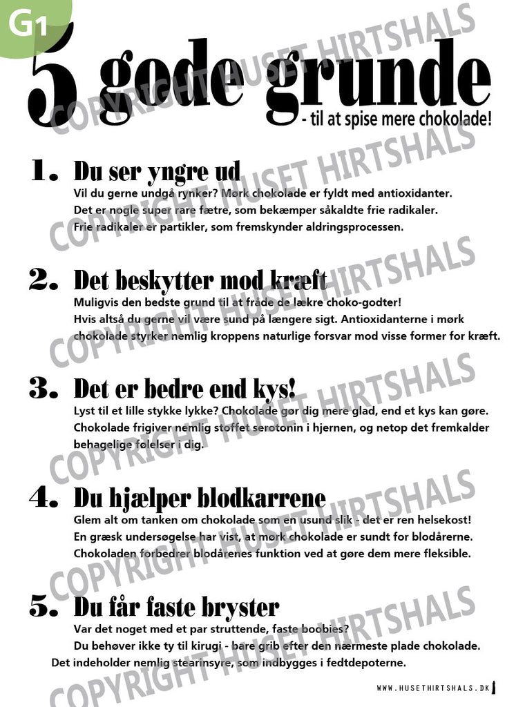 5 Gode Grunde plakat CHOKOLADE