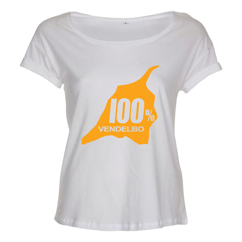100% Vendelbo t-shirt orange tryk i 13 FARVER Damemodel