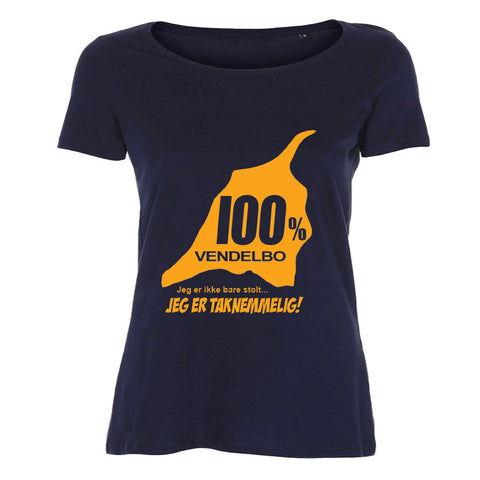 100% Vendelbo Jeg er taknemmelig! T-shirt med orange tryk Damemodel