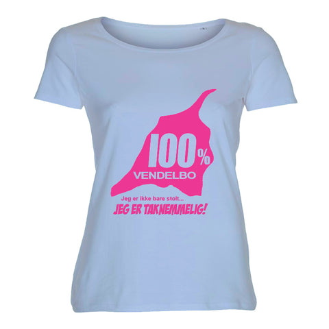 100% Vendelbo Jeg er taknemmelig!! T-shirt med pink tryk Damemodel