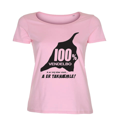 100% Vendelbo A er taknæmle!! T-shirt med sort tryk Damemodel